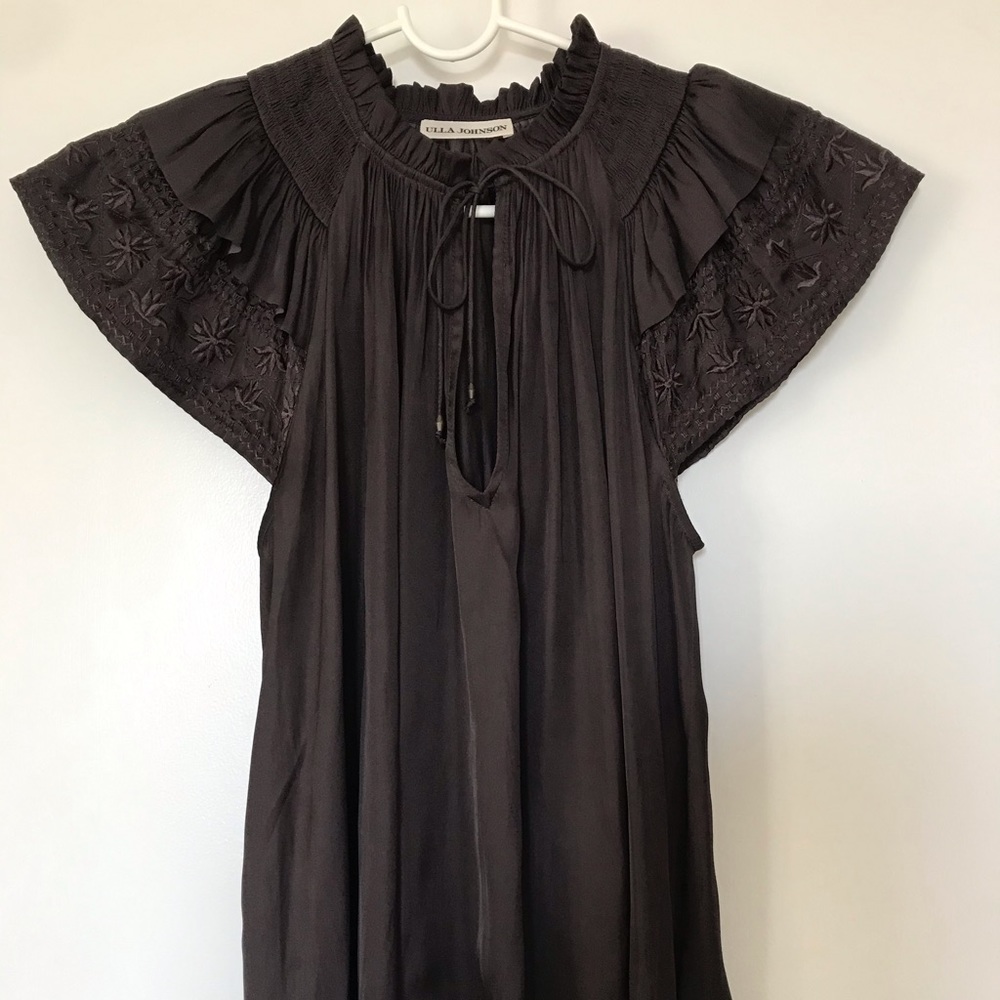 Ulla Johnson Ruffle Top Shirt, Black/Brown(size 2)
